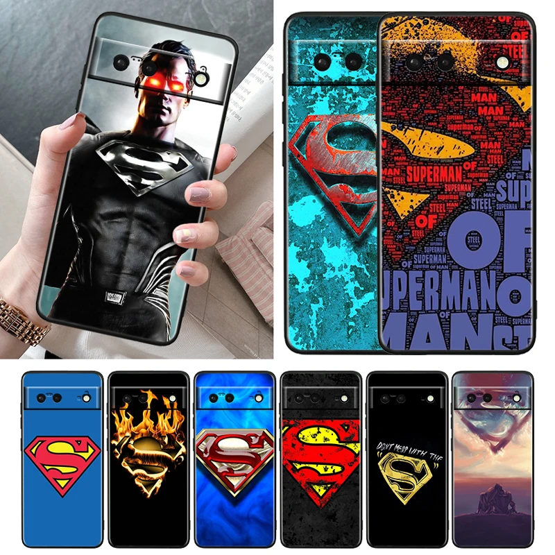 

DC Superhero Superman Logo Shockproof Case for Google Pixel 7 6 Pro 6a 5 5a 4 4a XL 5G Silicone Soft Black Phone Cover Capa Core