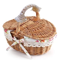 widely used bread fruit woven willow wholesale empty weave wicker handle picnic hamper basket with lid gift food storage basket