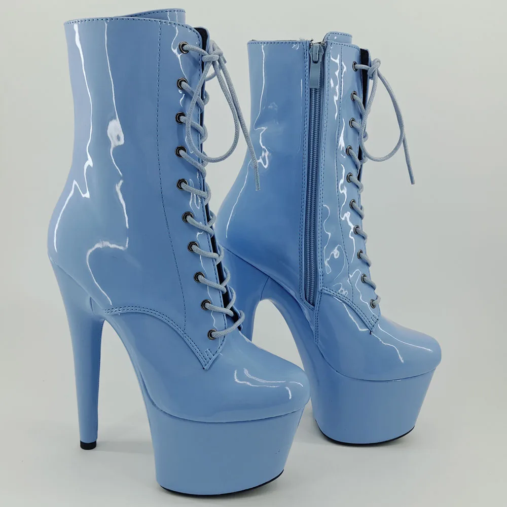 Leecabe Shinny Blue 7inch/17CM heels' Pole dancing boot with closed toe Pole Dance boot