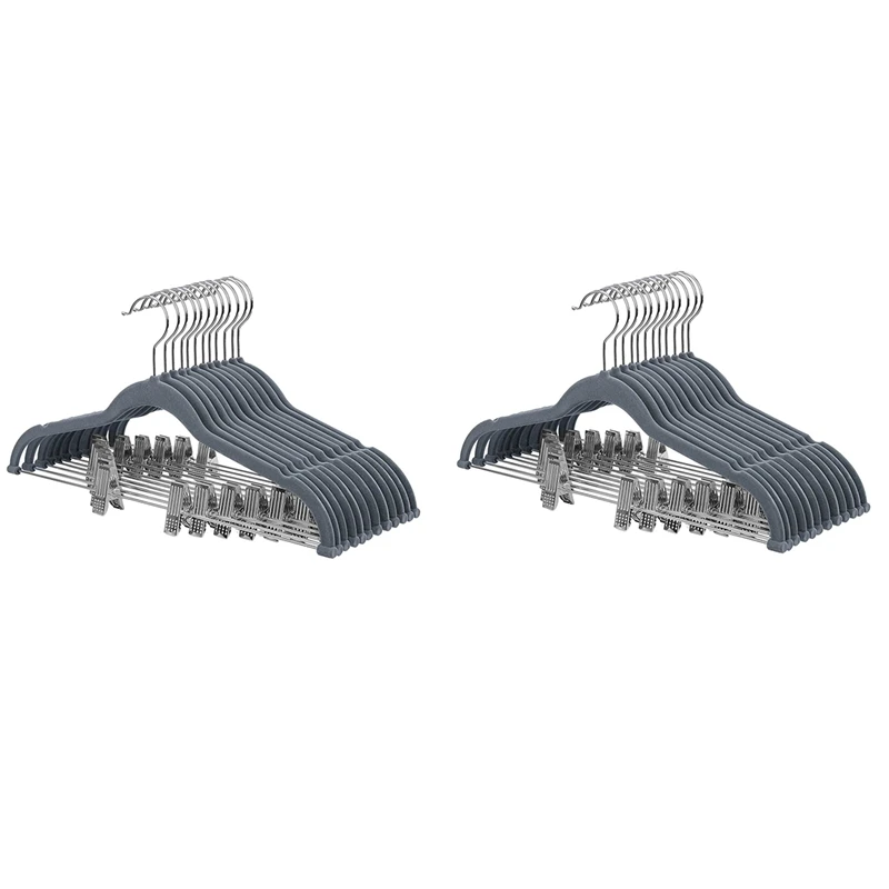 

Pack Of 24 Flocking Trouser Hangers With Bar And Clips Suit Hanger Thin Non-Slip Space Saving 360 Rotating Hook