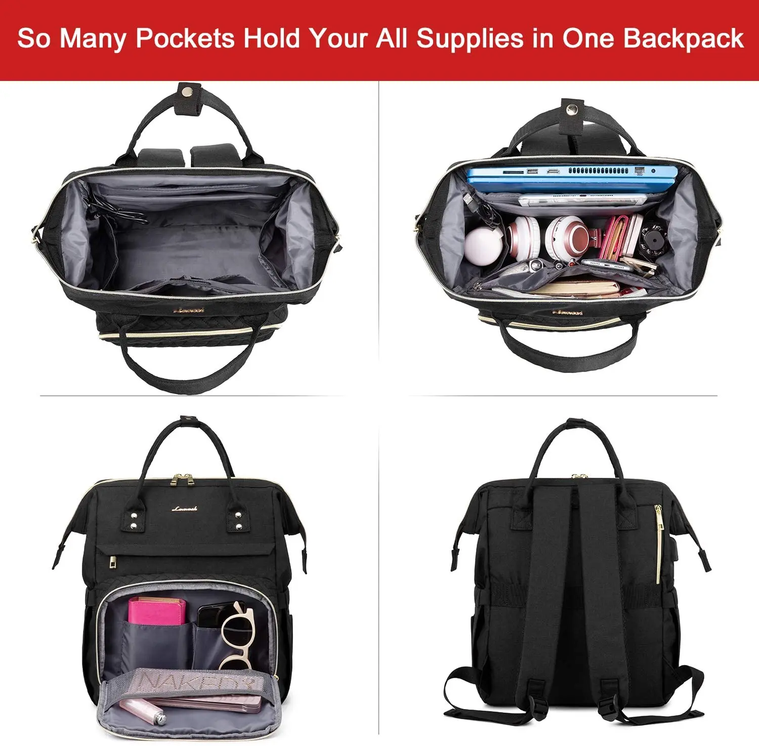 Ladies Fashion Business Computer Backpack Travel Bag Wallet Student School Bag Teacher Doctor Nurse Work Backpack with USB Port