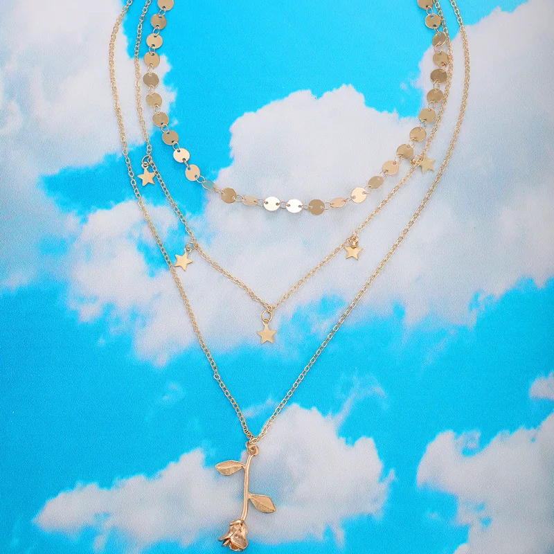 Tocona красивое ожерелье с подвеской из роз для женщин Подвески многослойная звезда