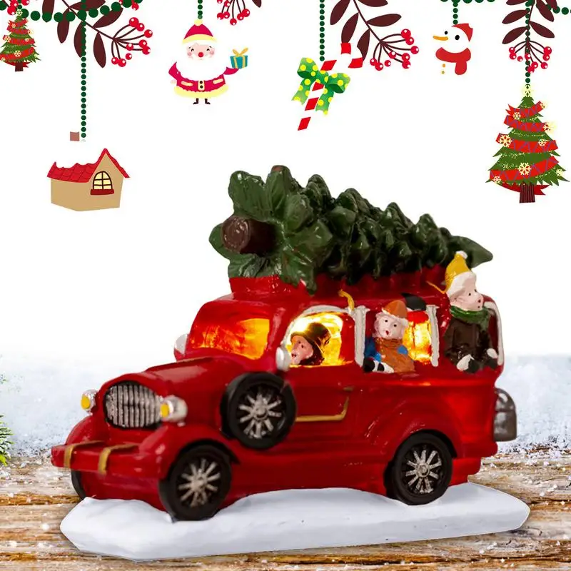 

Vintage Pickup Red Truck With LED Lights Farmhouse Red Truck With Christmas Tree Creative Red Farm Truck Home Decoration