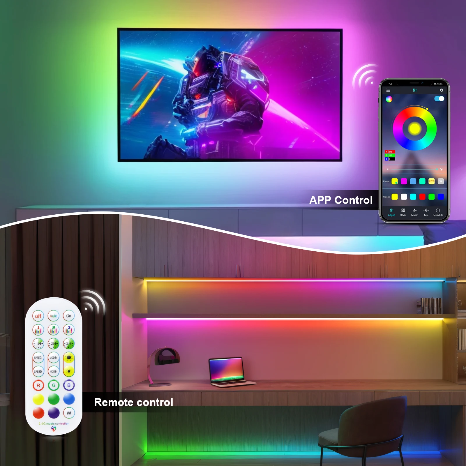Светодиодная лента RGB Водонепроницаемая с поддержкой Bluetooth и дистанционным