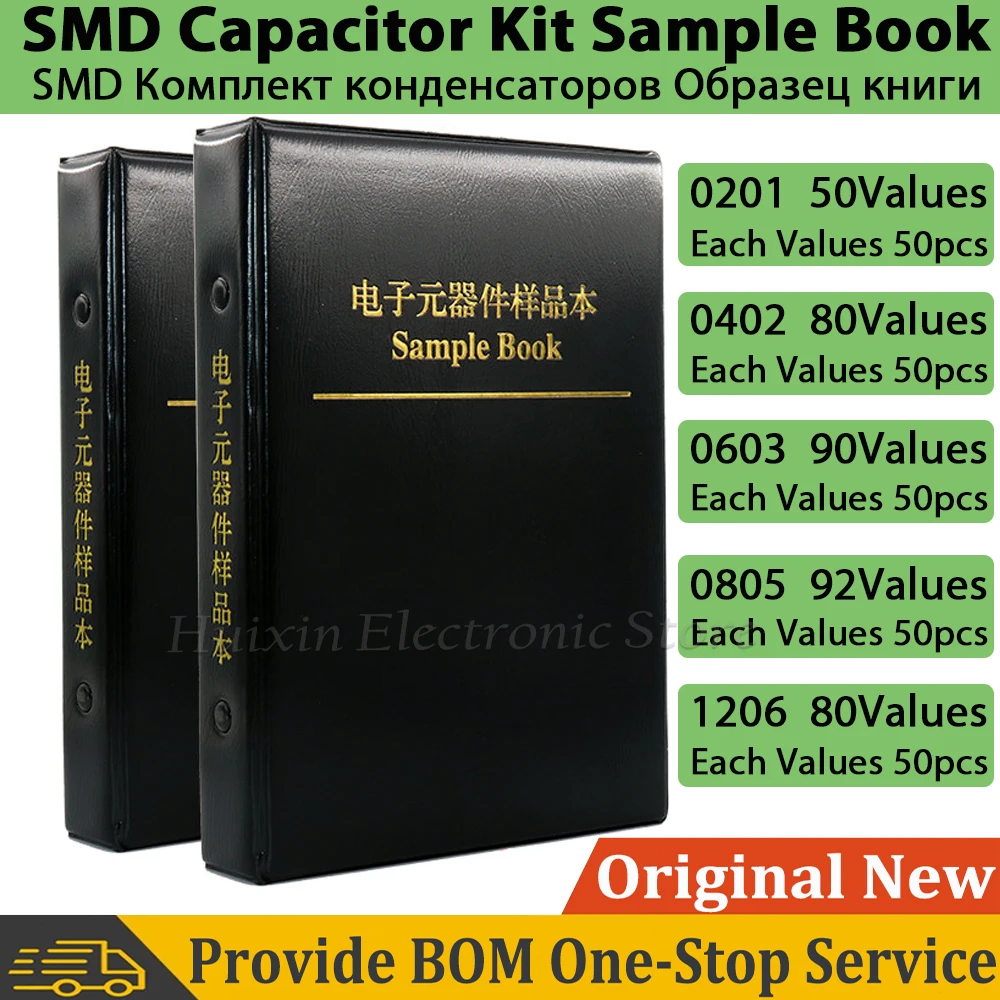 

Each Value 50pcs Capacitors Kit SMD Capacitor Sample Book 0201 0402 0603 0805 1206 Chip Assortment Pack 80 90 92 Values Variable