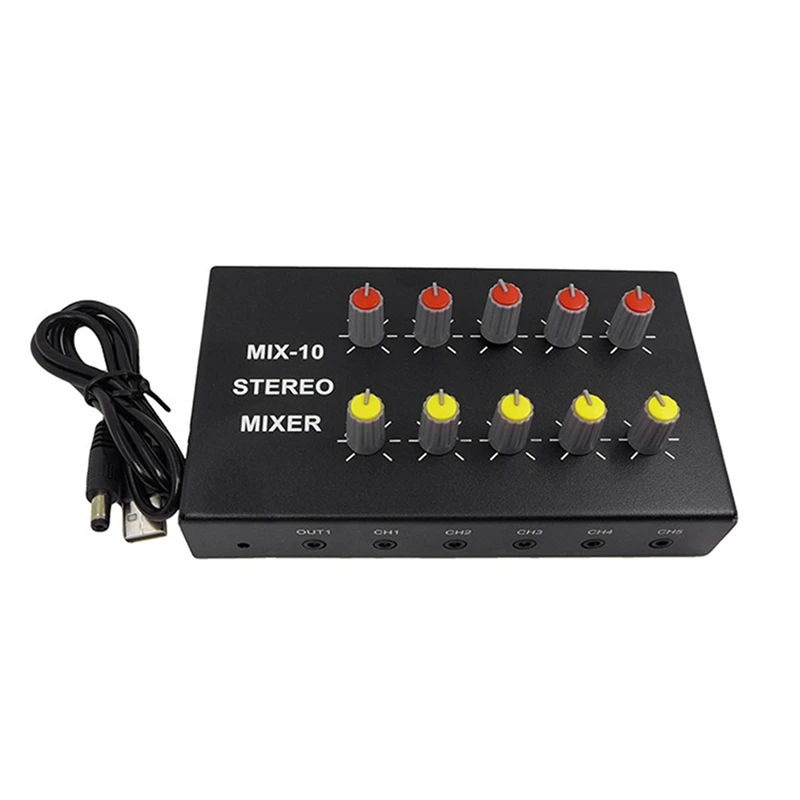 

10Way Stereo Audio Signal Mixer Board Headphone Amplifiers Sound Mixing Distributor 3.5MM Aux 2 Input 10 Output