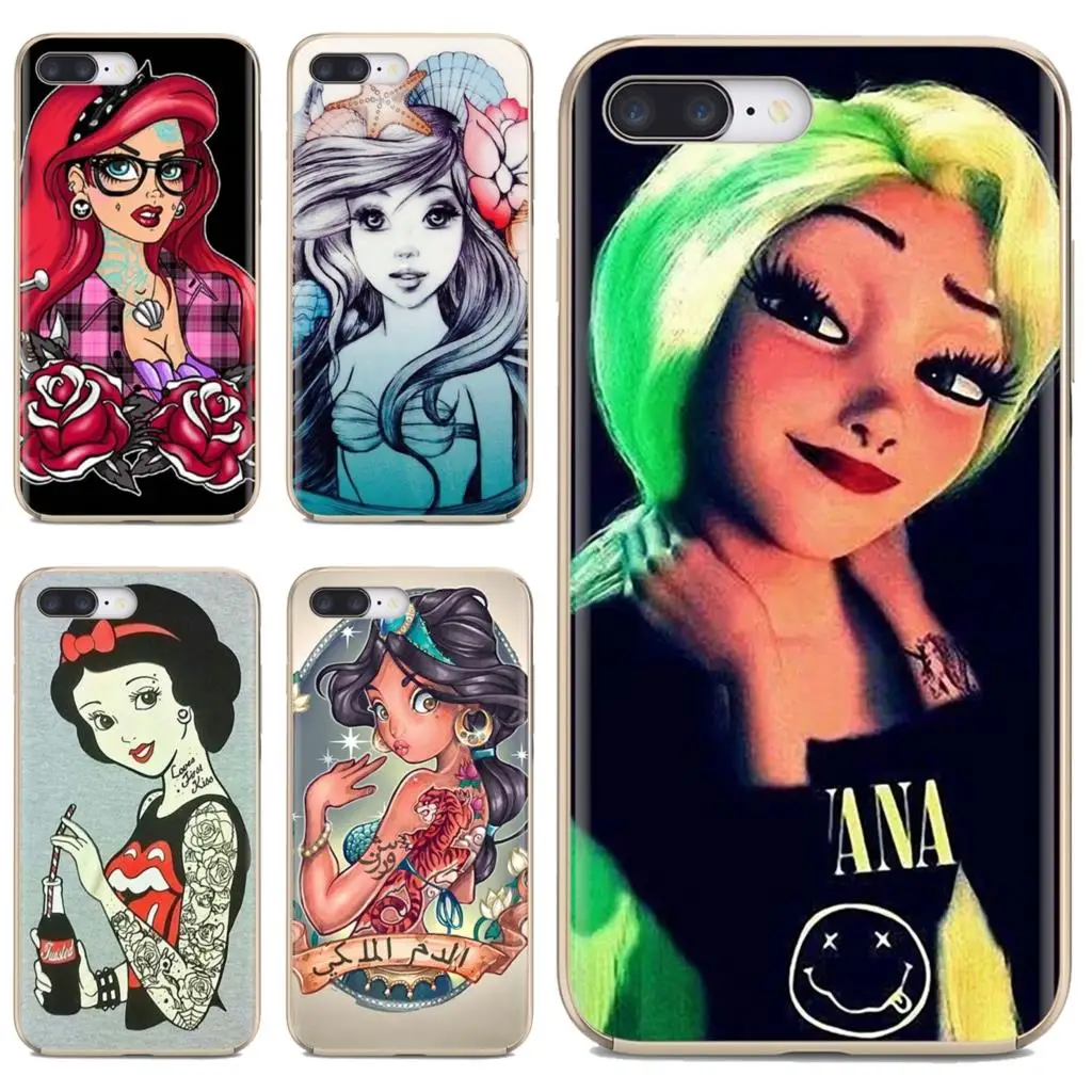 

For iPhone 10 11 12 13 Mini Pro 4S 5S SE 5C 6 6S 7 8 X XR XS Plus Max 2020 Soft Cases Tattooed princess Alice Ariel Jasmine