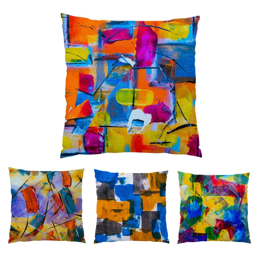 

Decoration Home Decor Polyester Linen Pillow Covers Decorative Cushion Velvet Pillowcase Colorful Artistic Oil Painting E0308