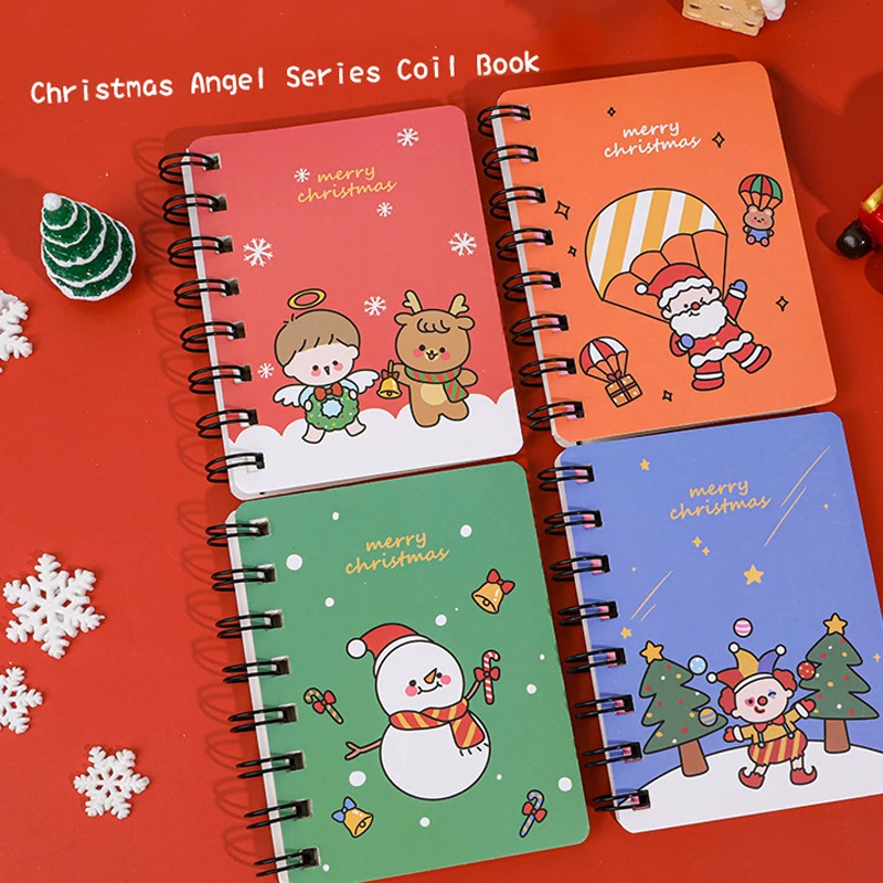 

80 Sheets/book Cute Cartoon Christmas Claus Elk Snowman Portable Coil Notebook School Office Supplies Kids Stationery