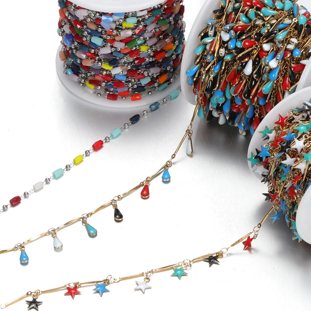 

1meter Gold Stainless Steel Star Chains Colorful Enamel Necklace Chain Accessories for Jewelry Making Components DIY Wholesale