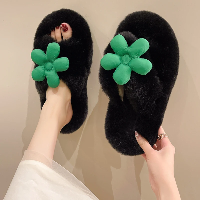 

Fur Shoes Med House Slippers Platform Luxury Slides Flock Slipers Women Plush Designer 2022 Flat Rubber Fashion Fabric Slippers