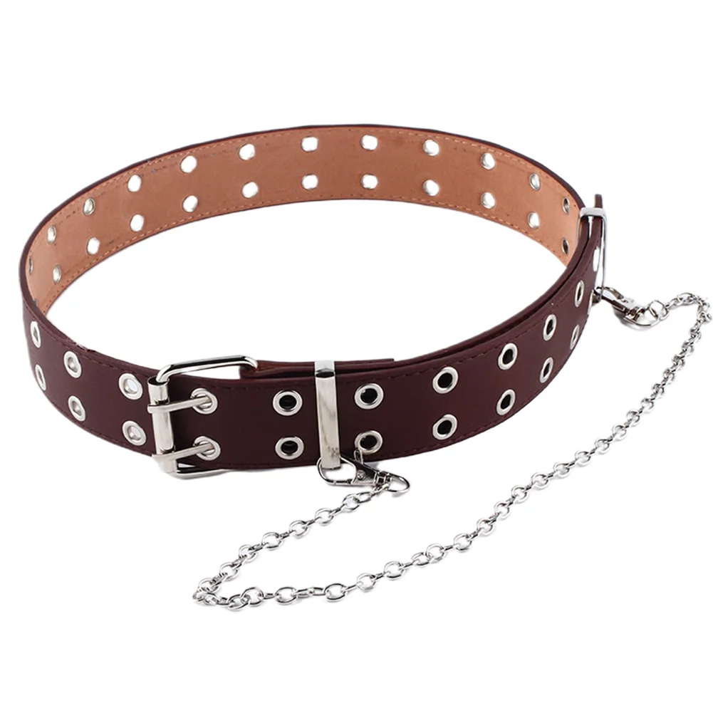 

For Jeans Fashion Square Buckle Punk Style Women Belt Gift Faux Leather With Chain Double Breasted Adults Decorative Waistband
