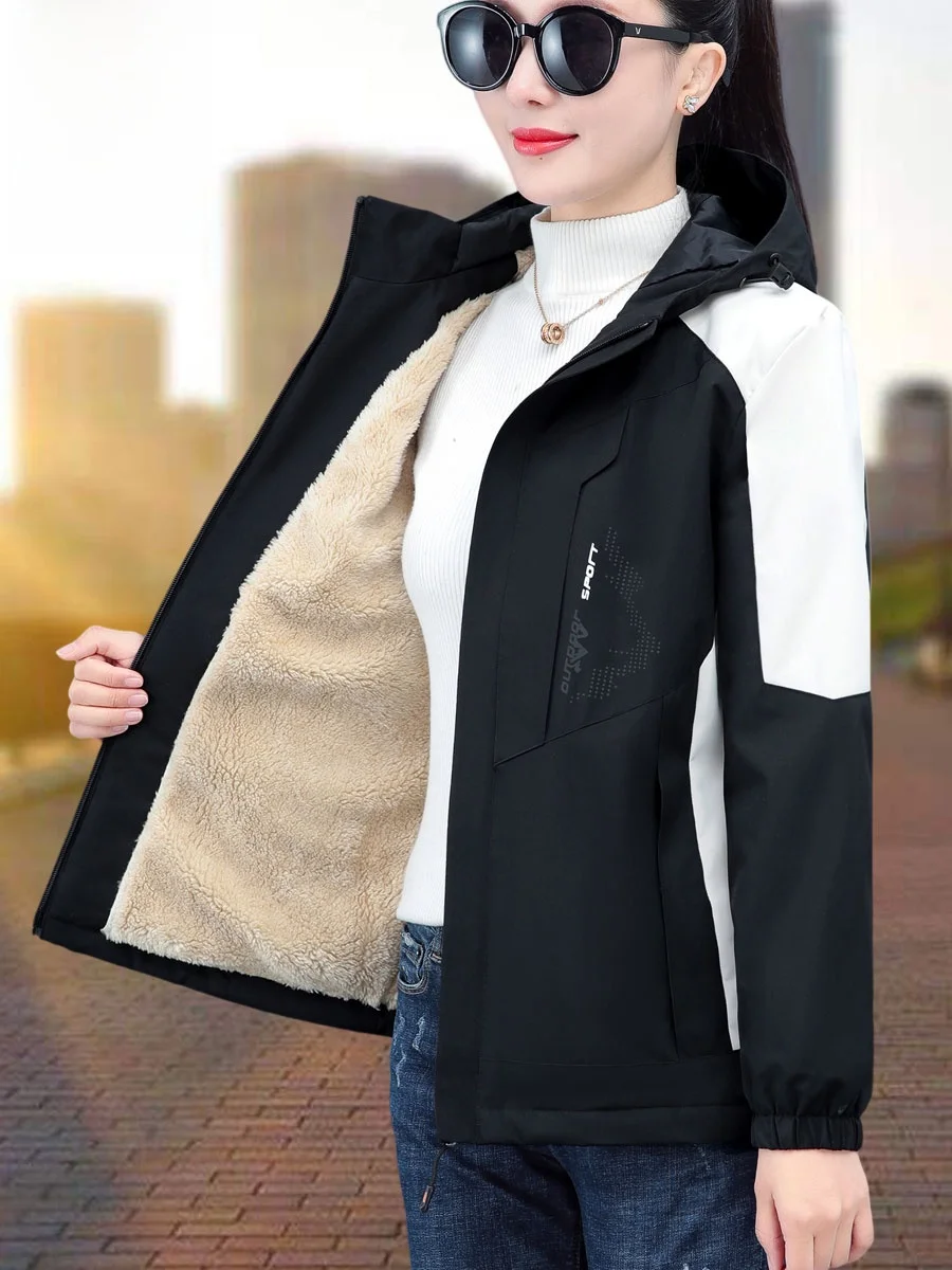Woodpecker Outdoor Jacket Women Autumn and Winter 2024 New Fleece-lined Thick Loose Brand Cotton-padded jacket Outerwear