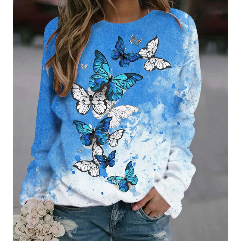 

Женские толстовки с принтом бабочки, толстовка большого размера, свободная универсальная блузка с длинным рукавом, одежда в стиле Харадзюк...