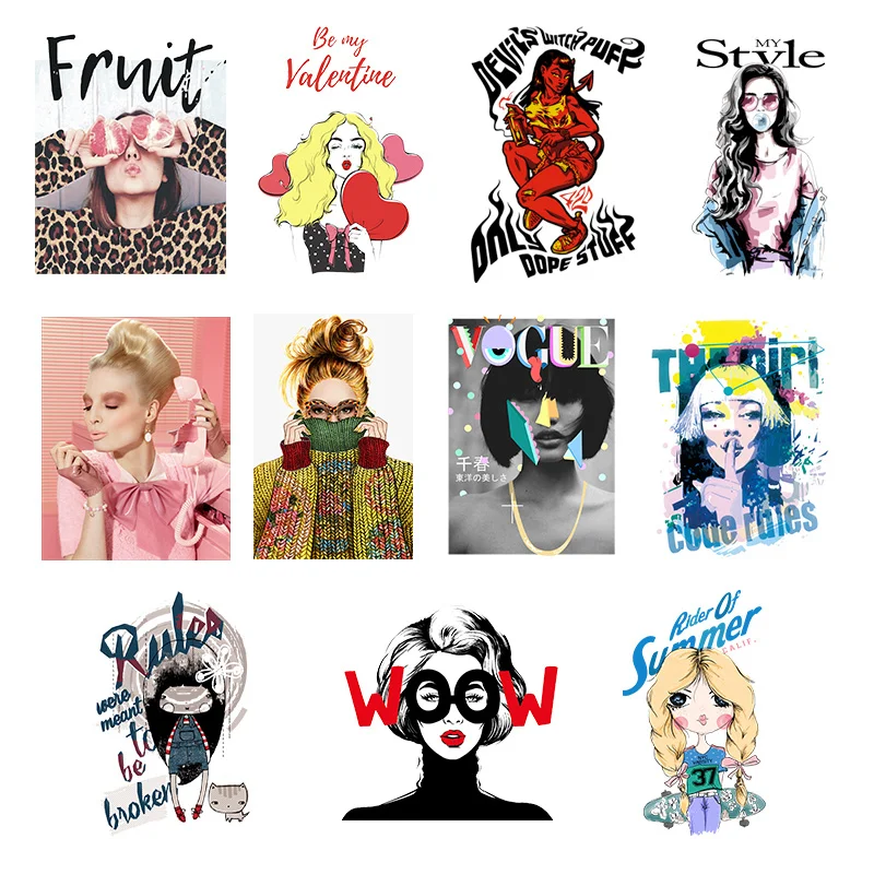 

Fashion Girls Heat Transfer Patch Striped Print Iron-On T-Shirt Denim Jacket For Girls Washable Fusible Vinyl