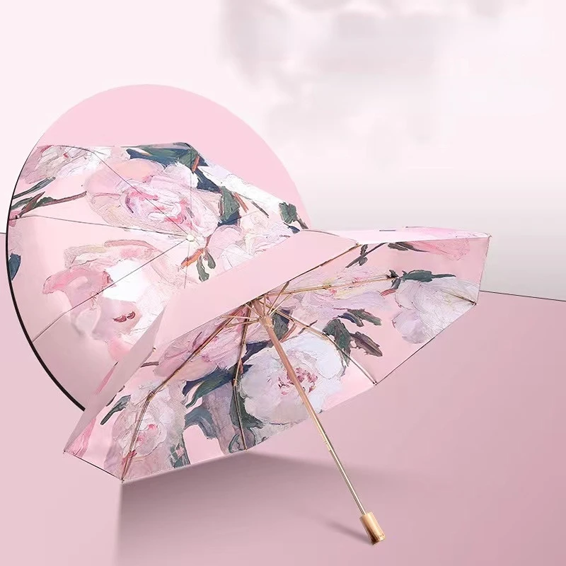 

Dual-purpose Umbrella Umbrella Painting Oil Three-fold Rubber Double-sided Anti-ultraviolet Portable Umbrella Sun