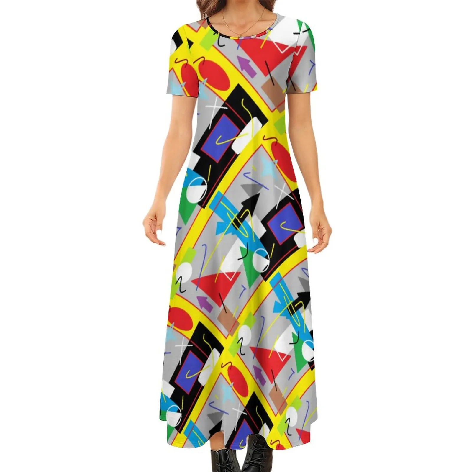 

Geometric Abstract Dress Funky Art Print Party Maxi Dress Street Boho Beach Long Dresses Ladies Short Sleeve Oversized Vestidos