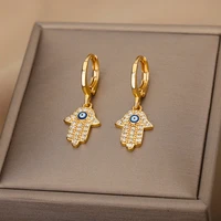zircon evil eye hand hamsa earrings for women stainelss steel turkish eyes drop earring christmasjewelry wedding gift 2022