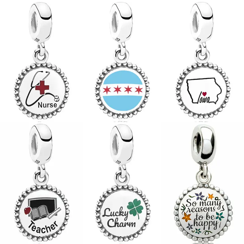 

Оригинальный флаг Чикаго, сердце штата Айова, учитель, клевер, Лон для медсестры, бусины, подходят для серебра 925 пробы, очаровательные ювелирные изделия