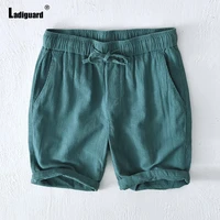 ladiguard plus size 4xl men casual linen shorts 2022 summer new sexy lace up shorts male fashion leisure short pants green khaki
