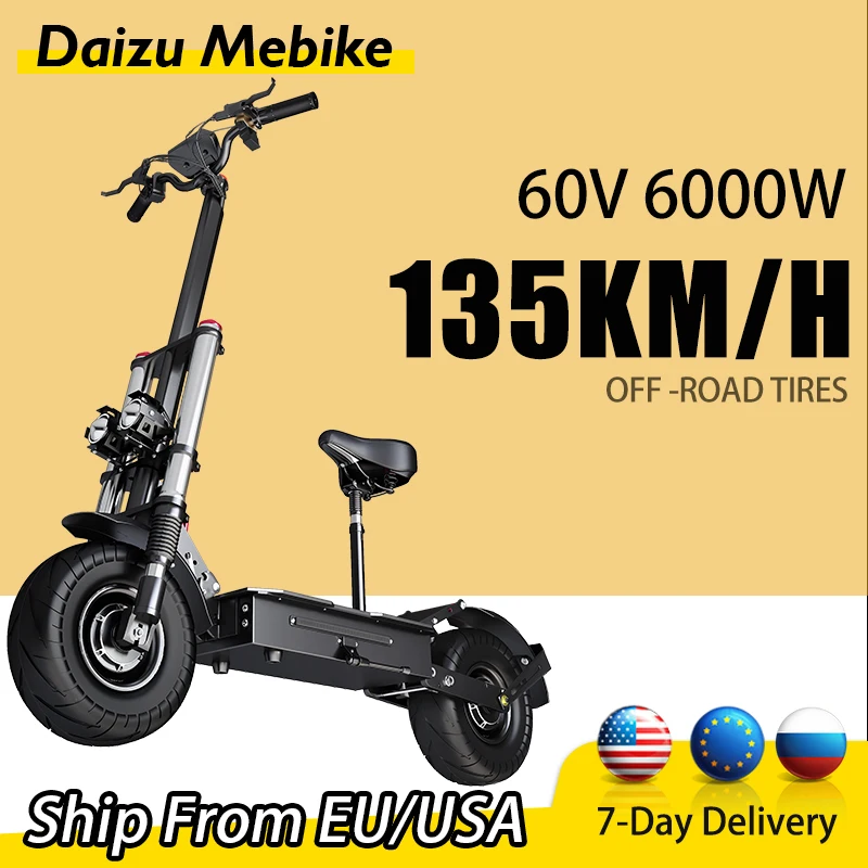 6000W Electric Scooter 100km/h High Speed trotinette électrique 13 inch Off Road Tire E scooter Foldable 60V 30AH Battery