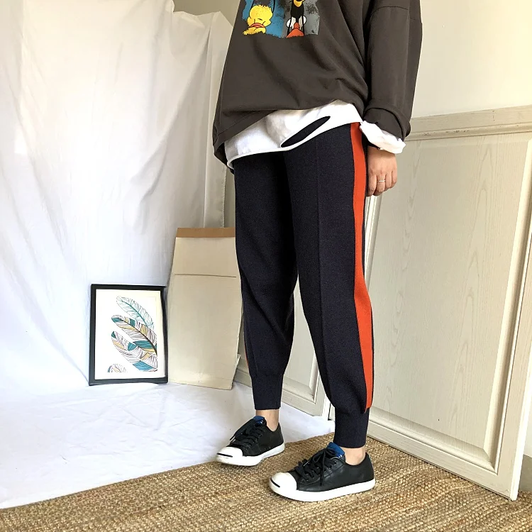 Plus Size Mumuqi Plus size women clothing Chubby Girl Elastic Waist Contrast Color Grandma's Pants Knitted Harem Casual...