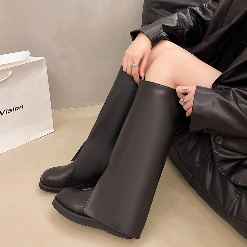 Осенние ковбойские сапоги для женщин модные длинные без шнуровки женские