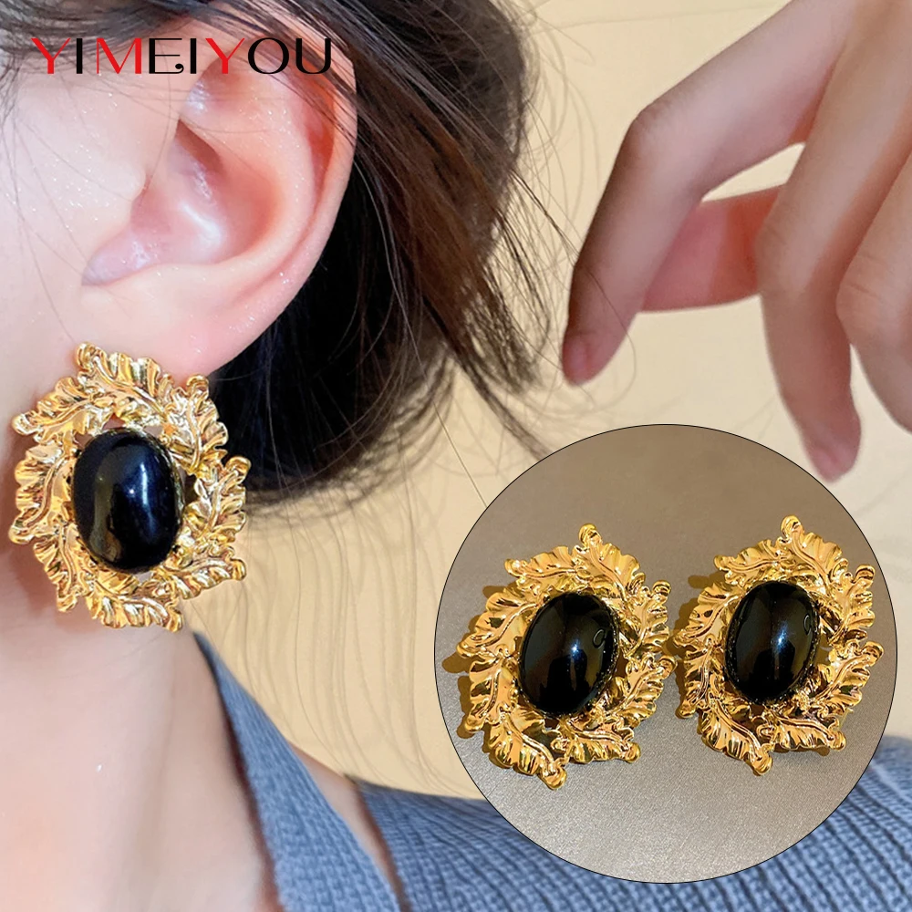 

Pearl Leaf Earring Set Copper Silver Needle Flower Oval Metal Irregular Medieval Fashion Palace Style Retro Temperament Jewelry