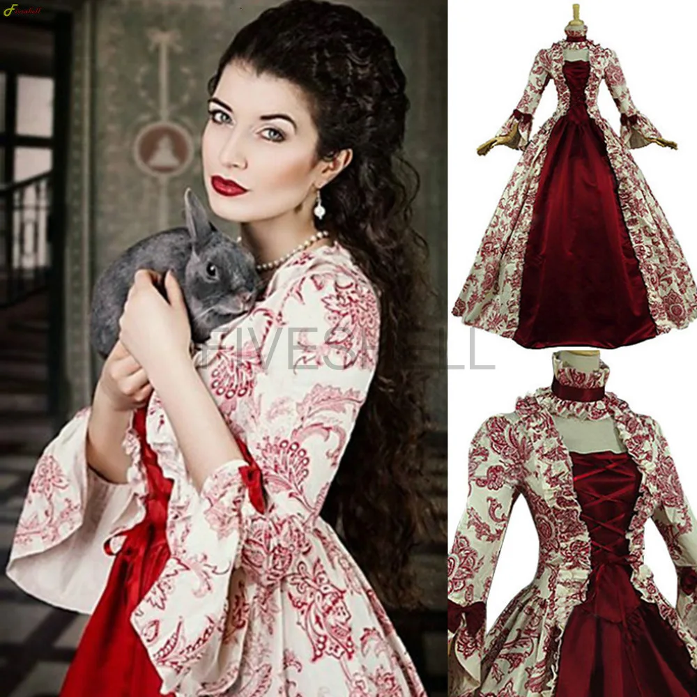 

Women Medieval Cosplay Marie Antoinette Plus Size Dress Flare Sleeve Victorian Party Formal Gown Renaissance Gothic Floral Robe