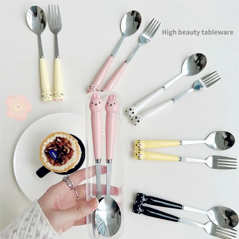 

Cartoon Bamboo Fiber Baby Feeding Plate Childrens Training Spoon Spoon Silicone/stainless Steel Training Tableware Twist Fork
