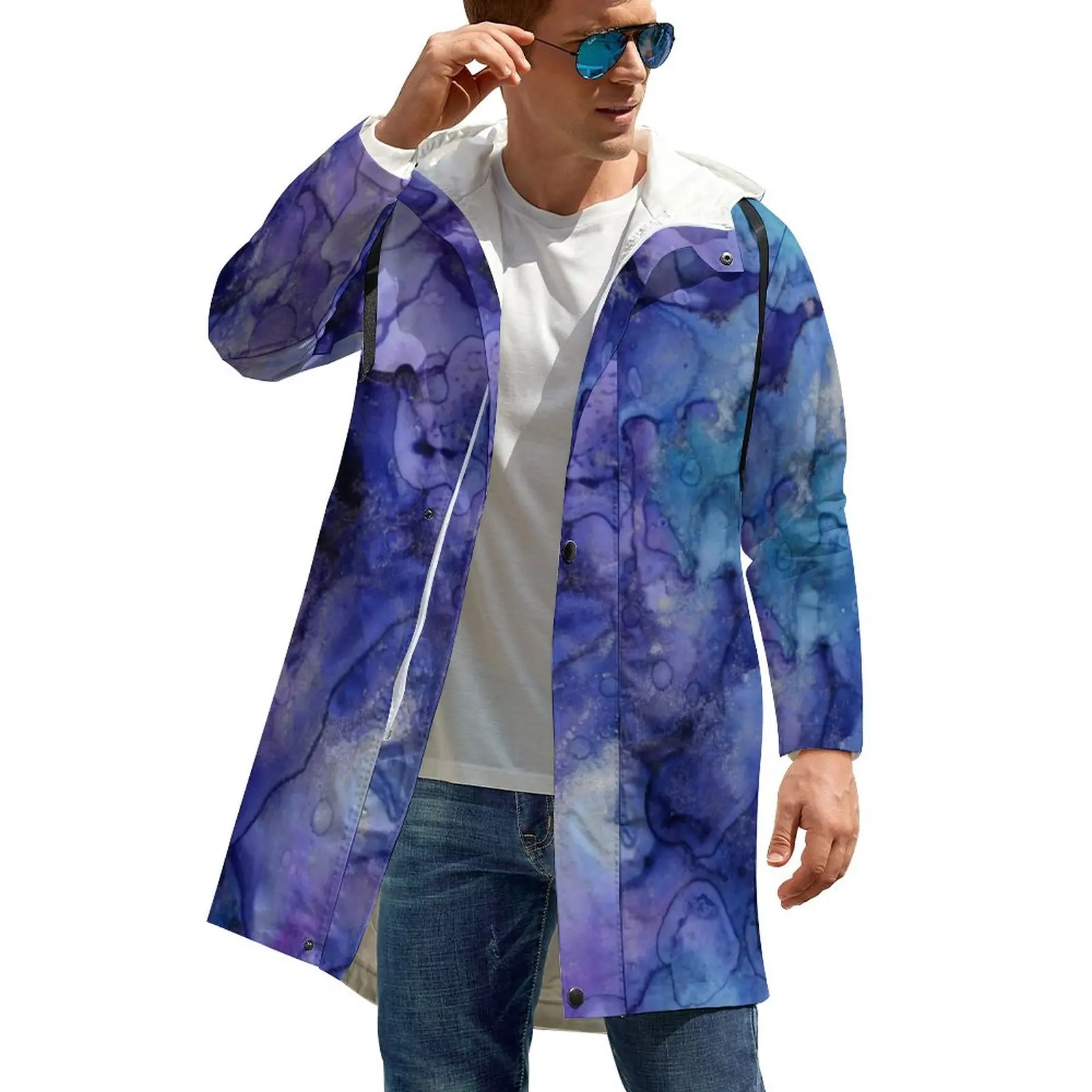 

Зимние повседневные куртки с мраморным абстрактным принтом синие и фиолетовые элегантные плащи с капюшоном классические ветровки с графич...