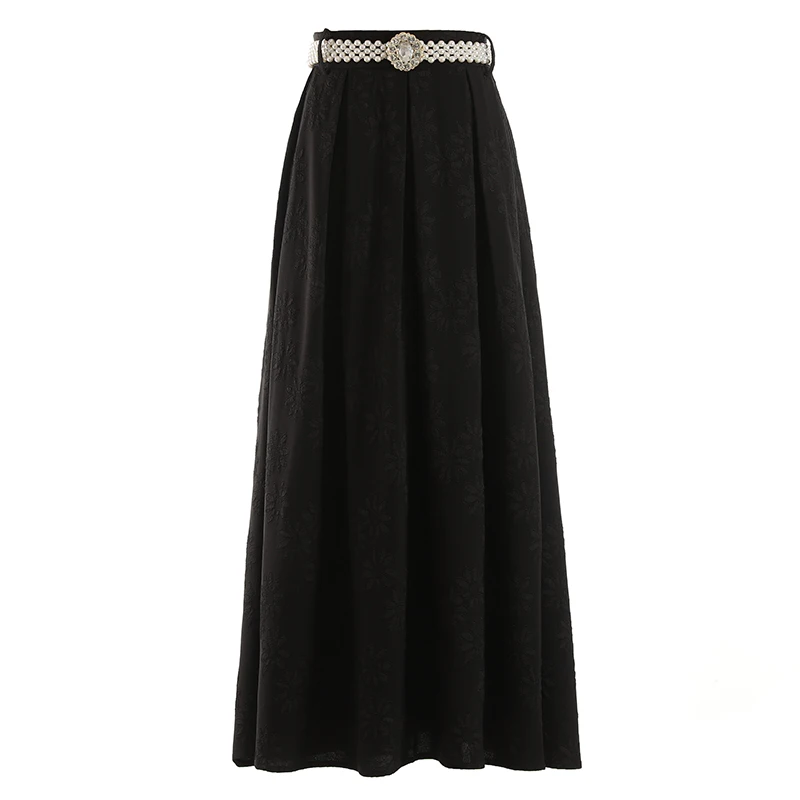 

PHOEBE HZ Drape Emboss Half-body Skirt Girl 2023 New Style Early Autumn Maxi High Waist Slim Full Hemline A Line Skirt Female