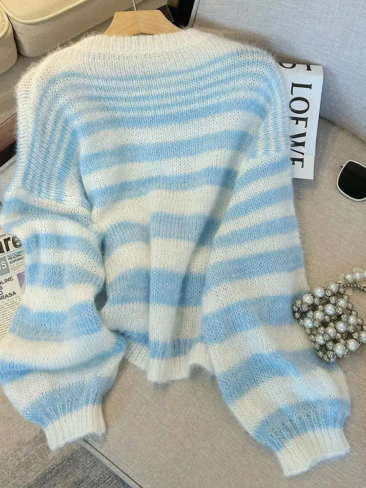 Новый однотонный женский вязаный свитер с круглым вырезом и цветочным крючком