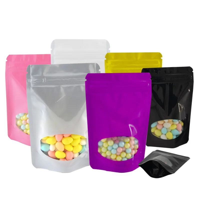 

100 шт., матовые мешочки из алюминиевой фольги с молнией и принтом