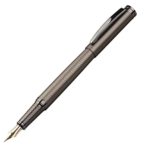 

SMOOTHERPRO Fountain Pen Fine Nib with Piston Converter Left Right Hand Writing Instrument for EDC and Business Metal Gray