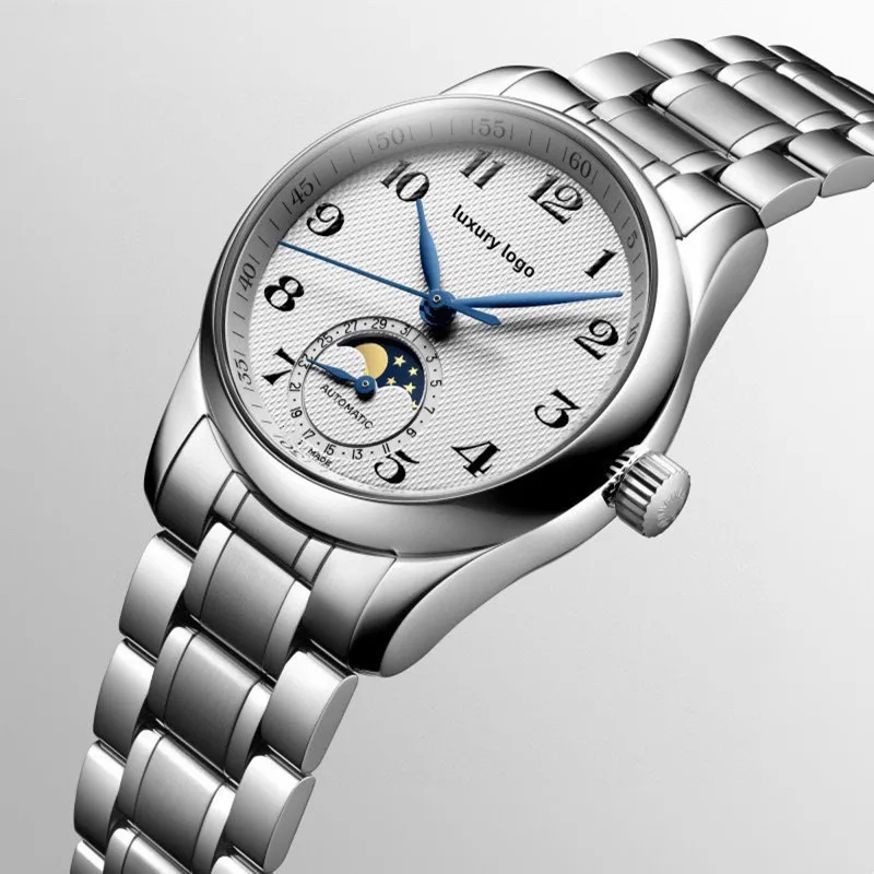 

Nuevo reloj de cuarzo con aguja azul pequeña para negocios, banda de acero inoxidable, resistente al agua, luminoso, para hombre