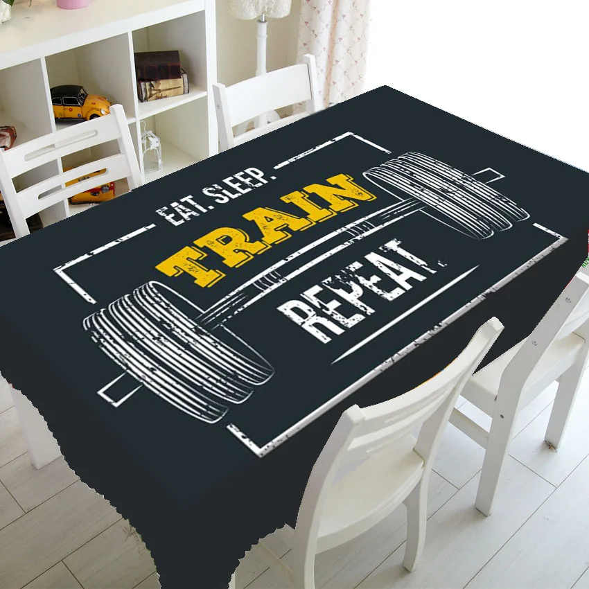 

Eat Sleep Train Repeat Gym Tablecloth Table Cover Bodybuilding Workout Fitness Rectangle Square Dining Table Cloth Decor 140x200