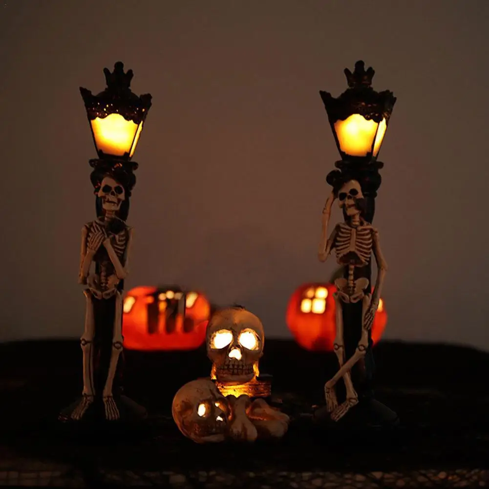 

Halloween Resin Glow Skeleton Crow Street Lamp For Home Table Haunted House Bar Horror Props Halloween Party Decoration Supplies