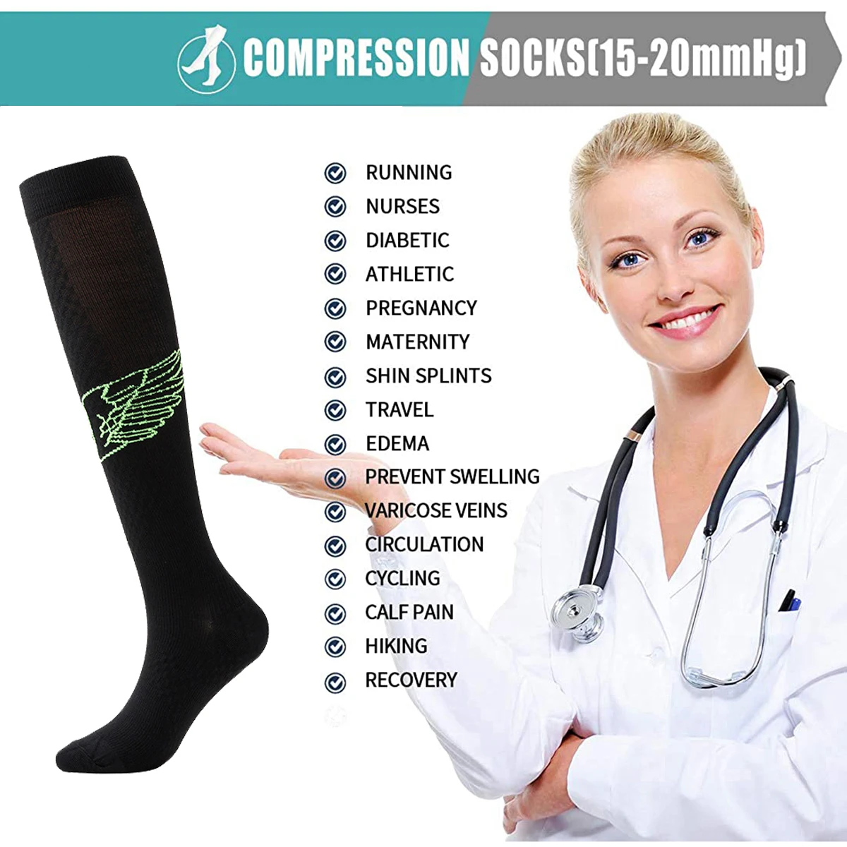 Men Women Stockings 15-20MmHg Nursing Cycling Running Socks Blood Circulation Promotion Slimming Breathable Compression Socks