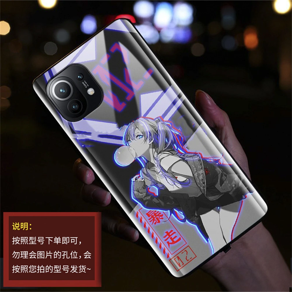 

Popular Anime Girl LED Luminous Phone Case For Samsung Galaxy S21 Ultra S30 Plus Light Up Glass Cover Free Shipping