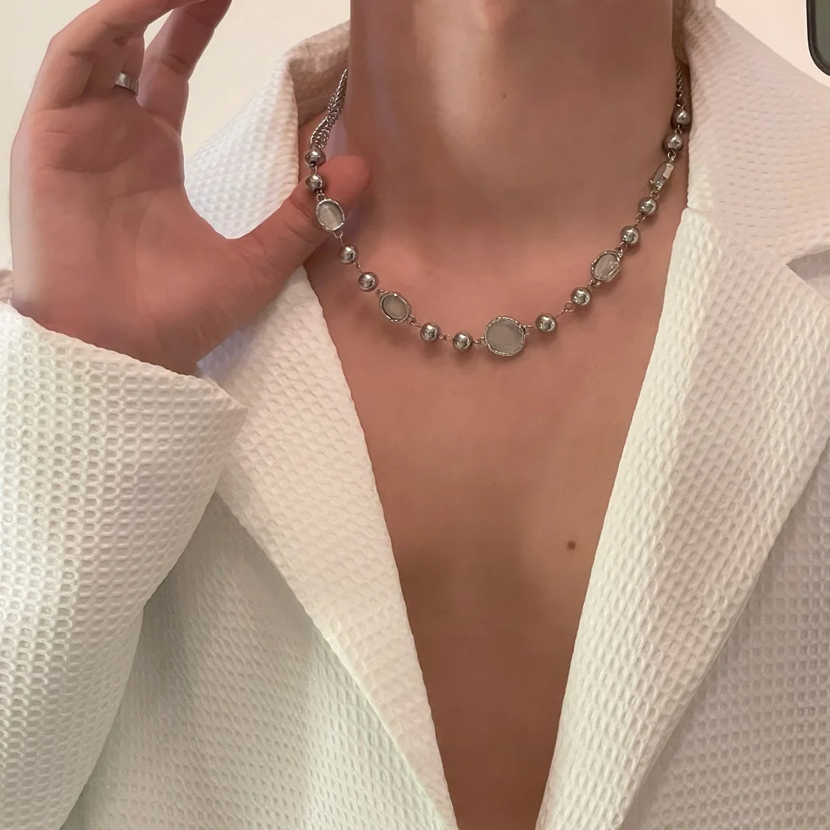  Design Opal Patchwork Titanium Steel Chain Hip Hop Sle Men's Necklace Women High-Grade Light Luxury 2024