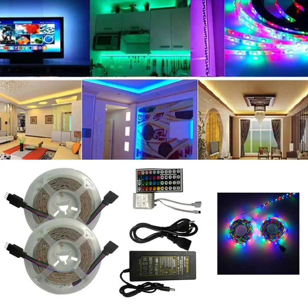 

5m 20m 12V Power Supply Safe Bedroom LED Strip Light With 44Keys Controller DIY Decoration Party Indoor RGB Flexible Ribbon Home