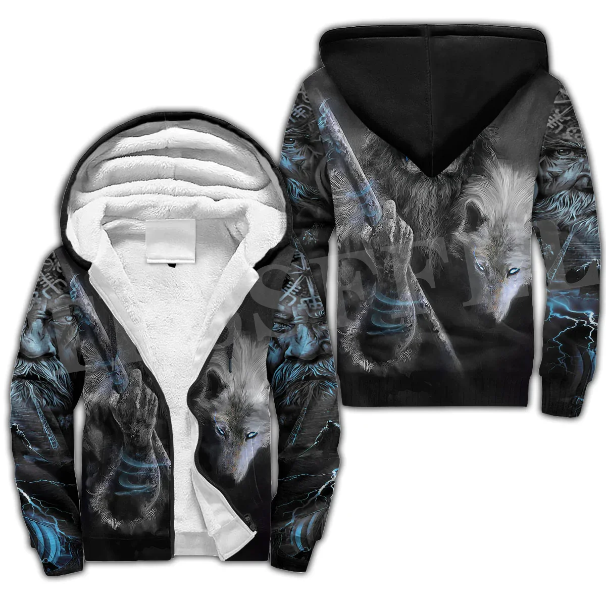 Custom Name Vikings God Odin Tattoo Warrior Nordic Harajuku Winter Coat Tracksuit 3DPrint Warm Thicker Fleece Hoodies Overcoat 3