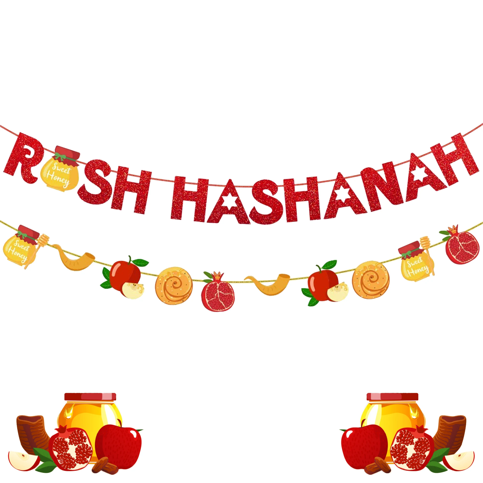 

Rosh Hashanah Banner Rosh Hashanah Party Decoration Apple Pomegranate Shana Tova Banner Garland Jewish New Year Party Decor