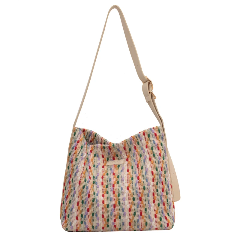 

Luxury Brand Design Women Weave Bucket Shoulder Bags Fashion Handbags and Purses Casual Fabric Crossbody Bag 2022 Summer