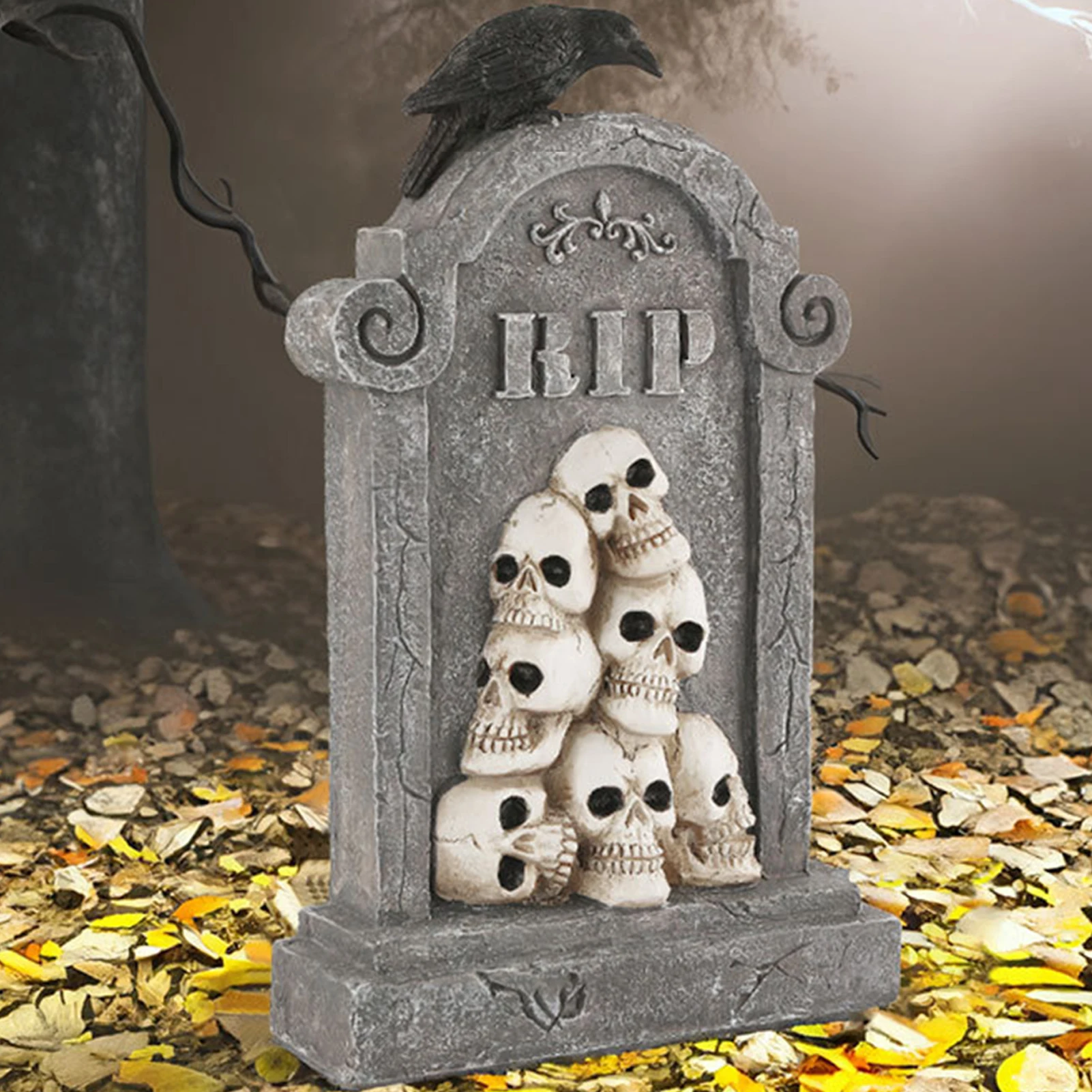 

Skeleton Tombstone Figurine Halloween Scene Layout Props for Balcony Garden Decorations