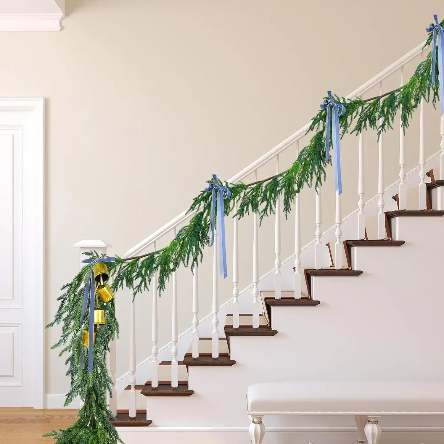 

Рождественская сосновая гирлянда 1,5 м из Норфолка, искусственная сосновая зелень для праздника, внутренний декор для лестницы, стола, искусственная сосновая гирлянда