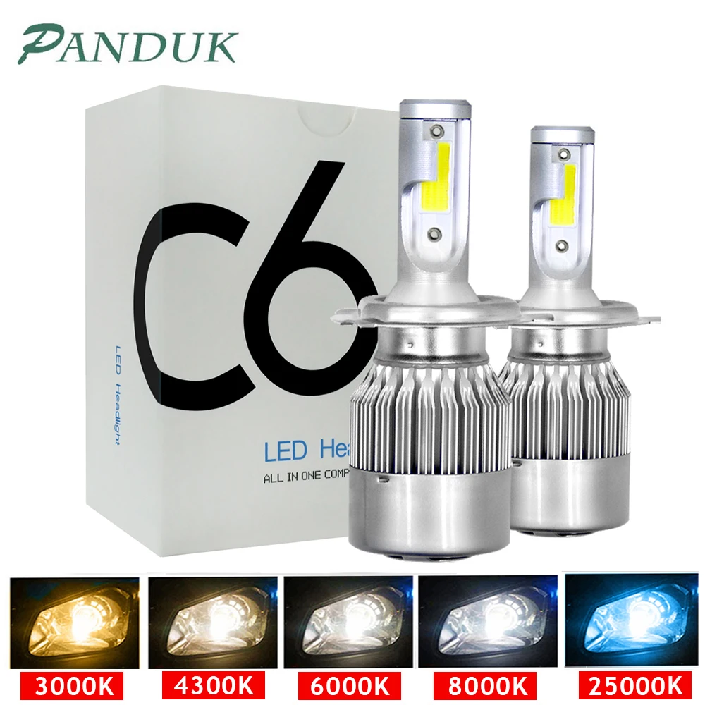 PANDUK H1 H3 Led Headlight Bulbs H7 LED Car Lights H4 LED 880 H11 HB3 9005 HB4 9006 H13 6000K 72W 12V 8000LM C6 Auto Headlamps