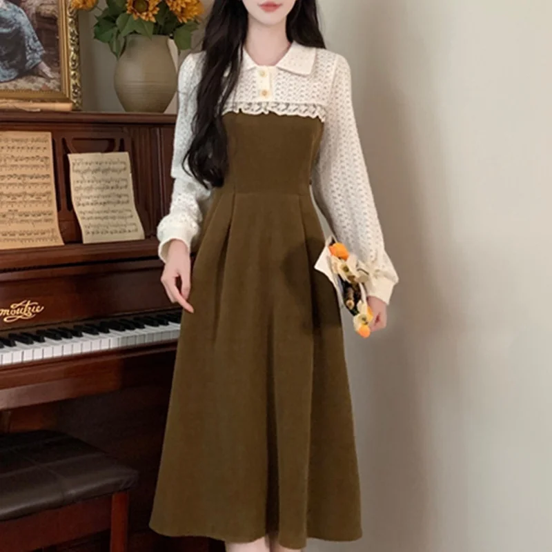 Утолщенное кружевное платье для женщин бархатное из евро-хлопка стандартная