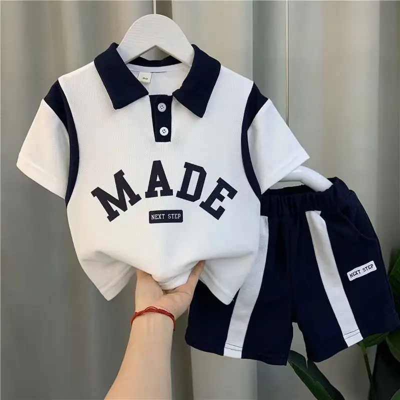 Boys' Summer Suit 2022 New Cool Handsome Boy Polo Shirt Shorts Fried Street Children's Two-Piece Suit